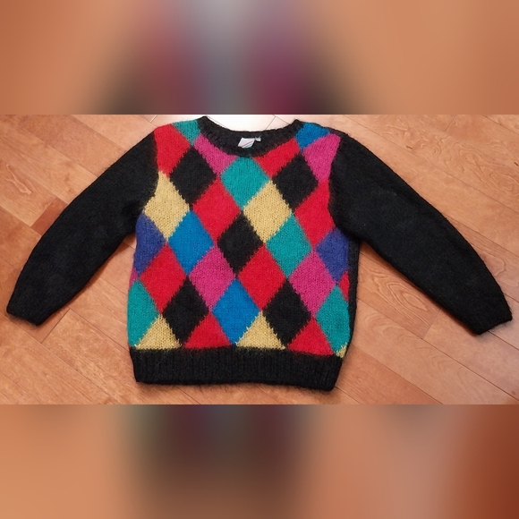 Sweaters - Oversize Colorful Argyle Sweater